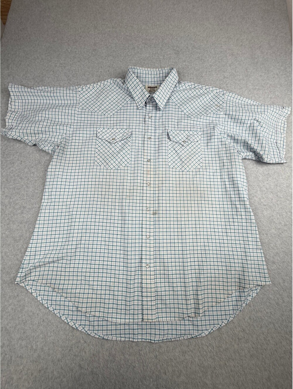Ruddock Mens Western Shirt L White Blue Plaid Short Sleeve Pearl Snap
